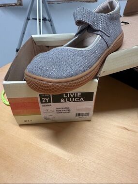 Livie & Luca Gray Sparkle Gemma Mary Jane with Hook-and-Loop Strap